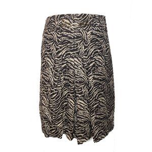 Ann Taylor Gold Chain Pleated Brown & Tan Print Superfine Wool Skirt EUC Size 4